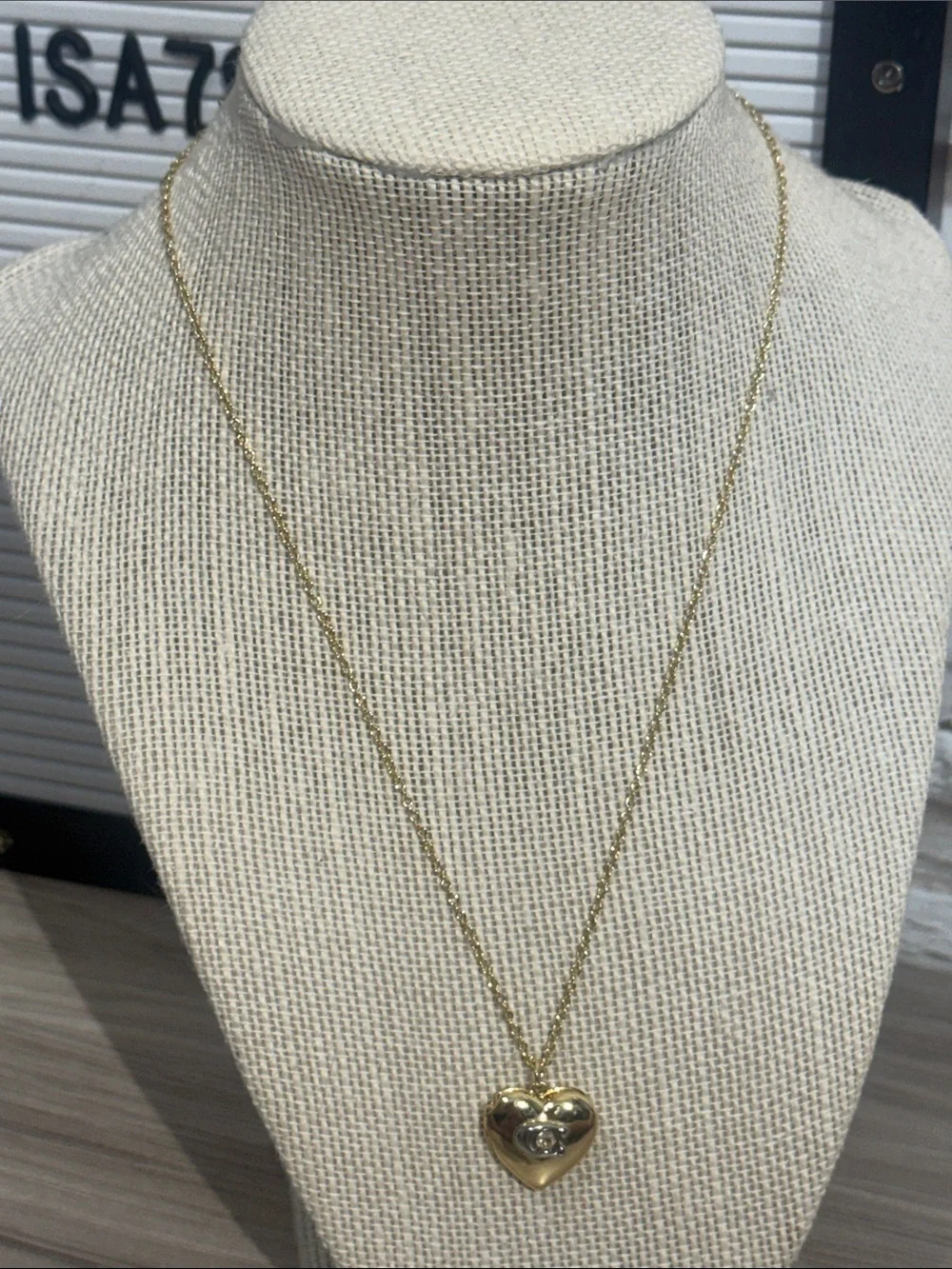 COACH Gold Tone Double Heart Locket Necklace